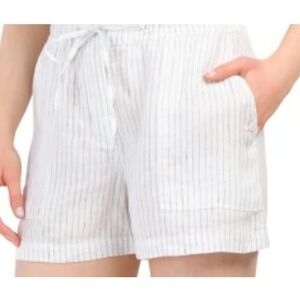 Michael Stars Womens Beachy Coastal 100% Linen Shorts XS Stripe White Eurosummer